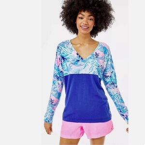 NWT Lilly Pulitzer Finn V-Neck Top Saltwater Blue Shade Seekers, Size XXS